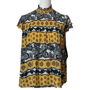 Charmed by Eve Yellow Paisley Blouse Flutter Sleeveless Size Medium